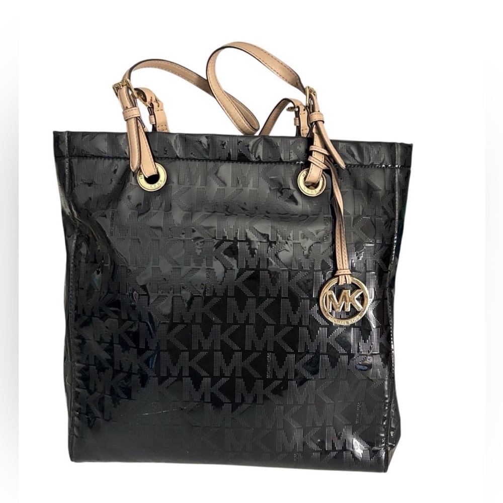 Michael Kors North South Jet Set Black Metallic Mirror Shoulder Tote
Bag